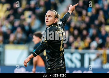 AACHEN, GERMANY – FEBRUARY 8, 2026:Lars Gindorf (Alemannia Aachen, #23)    during the 3. Liga match between Alemannia Aachen vs. Rot-Weiss Essen on matchday 23 at Tivoli Stadion on February 8, 2026 in Aachen, Germany.  DFL REGULATIONS PROHIBIT ANY USE OF PHOTOGRAPHS AS IMAGE SEQUENCES AND/OR QUASI-VIDEO. Stock Photo
