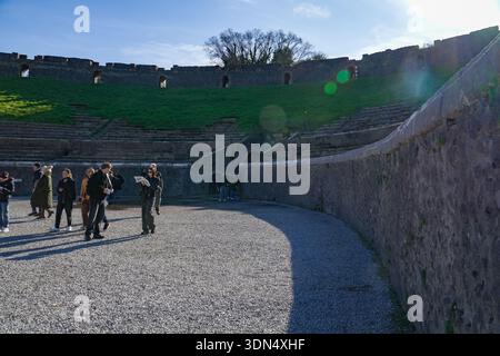 Amphitheatre of Pompeii, Anfiteatro di Pompei. Oldest known surviving Roman amphitheater (c. 80 BC) in the Pompeii archaeological park. Stock Photo