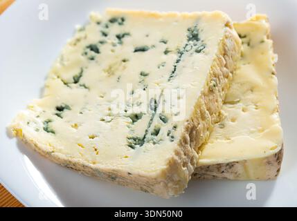 Blue cheese on plate Stock Photo