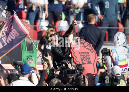 Green Day Performs Before The NFL Super Bowl 60 Football Game Sunday Billie Joe Armstrong Of The Band Green Day Performs Before The Start Of Super Bowl Lx At At Levis Stadium In Santa Clara California On Sunday February 8 2026 Photo By John 3dn59x9 