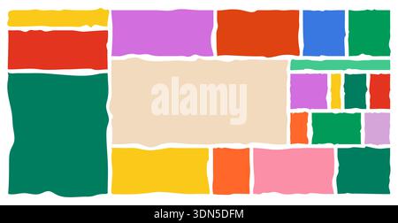 Set of colorful wavy frames collection. Vibrant rectangle borders and rounded corners for social posts, poster edges and festive graphics. Irregular edge silhouettes vector illustration. Stock Vector