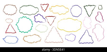Set of wavy outline shapes collection. Hand-drawn contours and irregular borders for text frames, creative highlights and decorative elements. Multi style silhouette vector illustration. Stock Vector