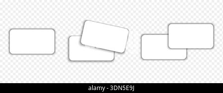 Set of empty plastic ID, creadit or gift card mockups isolated on transparent background. Blank white rounded rectangle coupon or voucher templates. Vector realistic illustration. Stock Vector
