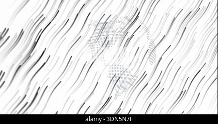 Displaying stylized halftone globe centering on white canvas, showing curved black and gray streaks Stock Photo