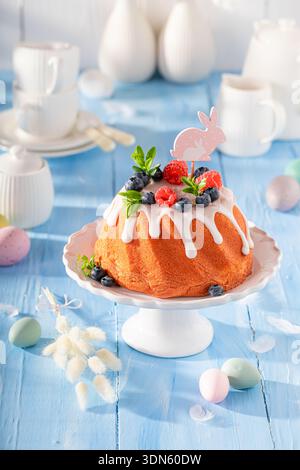 Homemade Easter ring cake baked in home oven. Traditional polish easter dessert. Stock Photo