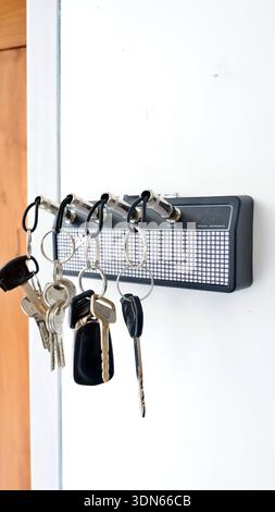 Creative Guitar Amp Key Holder with Jack Plug Keychains on White Wall Stock Photo