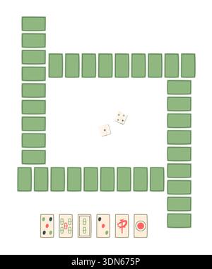 Flat Mahjong Board Game Sticker Stock Vector