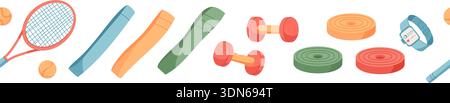 Seamless Flat Fitness Equipment Border Pattern Stock Vector