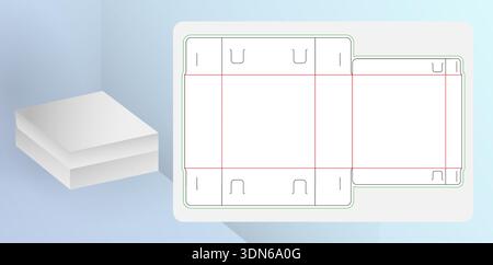 Die Cut or die line Rice Box Packaging Template Without Glue Foldable Food Takeaway Carton Design for product packaging, food boxes, gift boxes Stock Vector