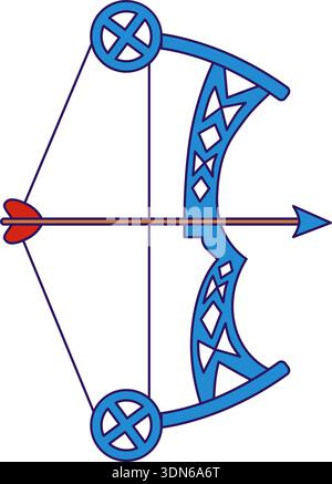 Archery outline icon for competition. Compound bow with colorful arrow Stock Vector