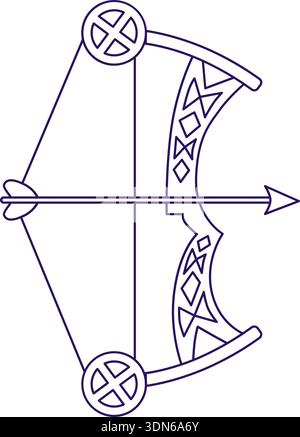 Archery outline icon for competition. Compound bow with colorful arrow Stock Vector