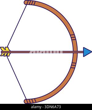 Archery outline icon for competition. Wooden bow with colorful arrow Stock Vector