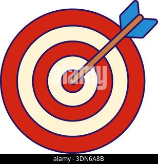 Archery outline icon for competition. Red target with blue arrow Stock Vector