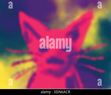 Pink, violet and yellow blurred aesthetic cat. Dreamy atmospheric Stock Vector