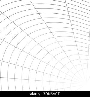 Tunnel with rounded corners receding into distance. Moving energetic grid structure of fine lines. Simple black and white dynamic vector background Stock Vector