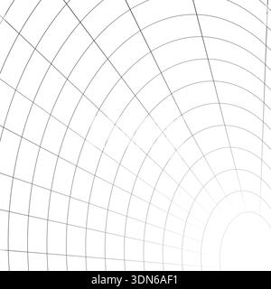 Tunnel with rounded corners receding into distance. Moving energetic grid structure of fine lines. Simple black and white dynamic vector background Stock Vector