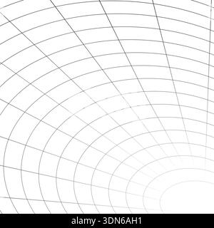 Tunnel with rounded corners receding into distance. Moving energetic grid structure of fine lines. Simple black and white dynamic vector background Stock Vector