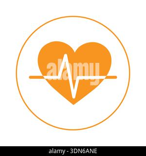 Orange Color Heart Silhouette with Pulse Heartbeat Line Inside Circle for Healthcare and Medical Icon Stock Vector