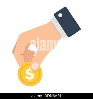 Human Hand Holding Golden Dollar Coin Vector Illustration for Business Financial Investment Concept Stock Vector