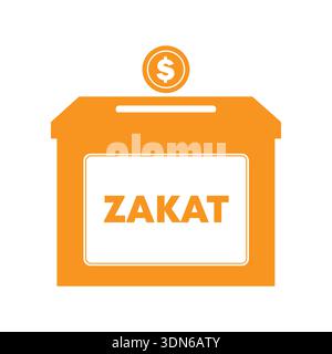 Orange Color Silhouette of Zakat Box with Dollar Coin on Top for Islamic Charity and Donation Illustration Stock Vector