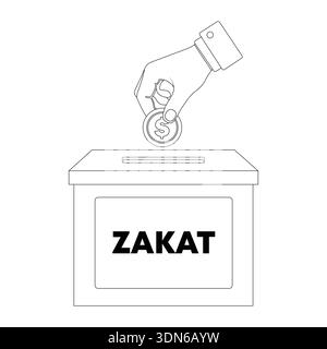 Islamic Zakat Donation Box Icon with Hand Putting Coin for Charity and Ramadan Kareem Concept Stock Vector