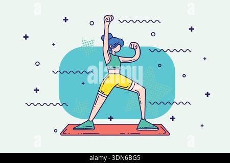 Cartoon outline fitness woman character. Sports and wellness illustration Stock Vector