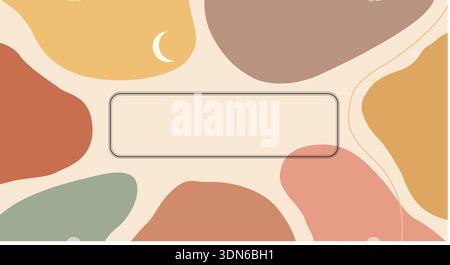 Minimalist Organic Abstract Background with Crescent Moon and Text Frame in Earthy Color Palette Stock Vector