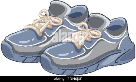 Vector illustration of blue and grey sneakers with white laces on a white background Stock Vector