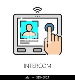 Home security intercom color line icon or sign. Building safety system lineart vector symbol, alarm smart system outline sign. Home security technology icon with intercom device control panel Stock Vector