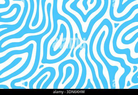 Chaotic groovy water waves psychedelic seamless pattern, vector background. Retro groovy pattern of abstract blue waves and psychedelic line twirls or hypnotic flow of wavy surfs and liquid splashes Stock Vector
