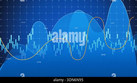 Complex data visualization shows trends and patterns in statistical charts over time Stock Photo