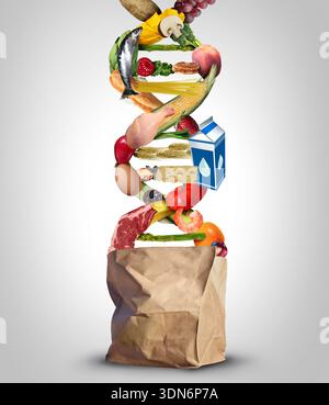 Genetically modified meat concept and GMO symbol as a steak with a DNA ...