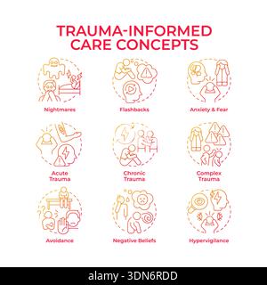 Trauma informed care red gradient concept icons Stock Vector