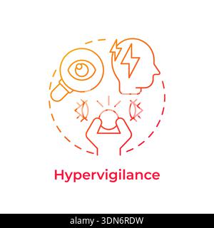 Hypervigilance red gradient concept icon Stock Vector