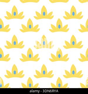 Cute seamless pattern with golden crown and blue gem in flat style Stock Vector