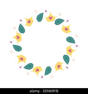 Cute seamless circular frame pattern with crown and heart Stock Vector