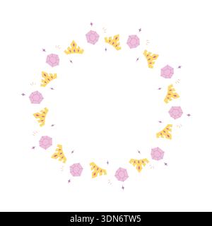 Cute circular frame with crown and crystal elements in flat style Stock Vector