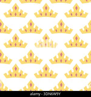 Cute seamless pattern with golden crown in flat style Stock Vector