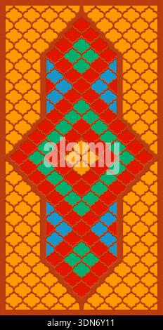 Colorful oriental geometric Quatrefoil ornament with traditional Islamic arabesque, moroccan shapes and symmetrical tile composition. Stock Vector