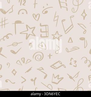 Seamless pattern with musical symbols and elements. Beige background with hand drawn notes and musical signs. Print for textiles, paper, packaging Stock Vector