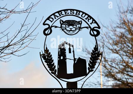 Daresbury area village sign Stock Photo