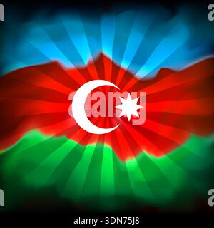 Flag of azerbaijan. Abstract grunge background with sun rays. Watercolor dark background. Color grunge texture for creative design. Nation patriotic Stock Vector