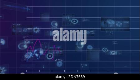Animating translucent panels in dark gradient, showing magenta cyan waveform +1 Stock Photo