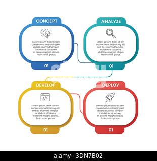 Modern Rounded Rectangles chart infographic template with 4 options for presentations, Infographics 4 diagram chart template for business, 4 steps, pr Stock Vector