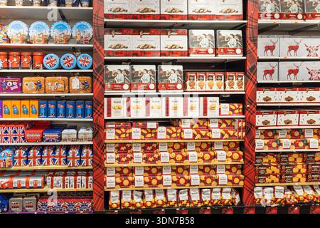 Assorted holiday treats and biscuits on display in a retail store. London, UK, 2 June 2024 Stock Photo