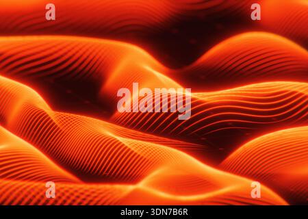 Dynamic glowing orange light waves flowing in dark space. Vibrant neon lines creating a sense of movement and energy. Modern abstract background for s Stock Photo