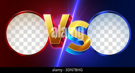 Dynamic VS versus battle screen with golden letters and glowing lights on a vibrant red and blue background. Vector illustration. Stock Vector
