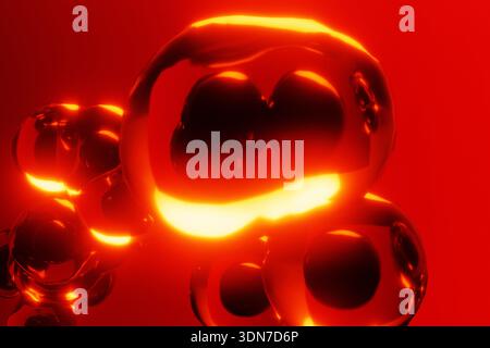 Abnormal Cell Division and Cancer Concept. 3D render of rapidly dividing cells on a deep red background. Represents uncontrolled growth, oncology rese Stock Photo