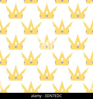 Cute seamless pattern with golden crown and heart in flat style Stock Vector
