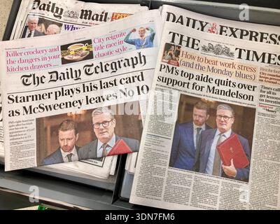 Keir Starmer forced out Morgan McSweeney in Peter Mandelson scandal , to buy time under the pressure of resign , which dominated in the news frontpage Stock Photo